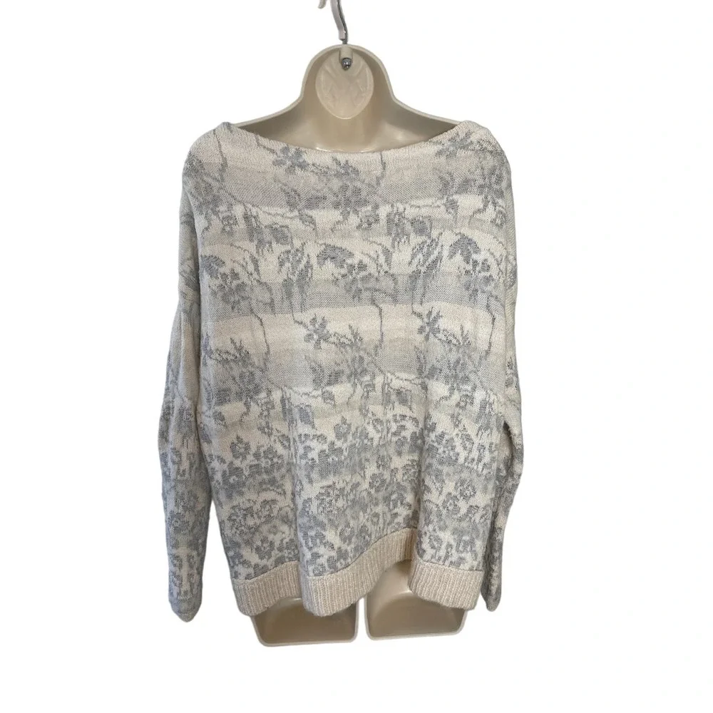 Free People Floral Jacquard Knit Side Zip Sweater‎ Cream Grey Womens Medium